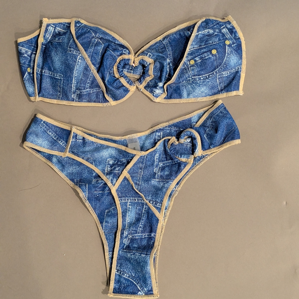 SHEIN Blue Denim Print Bikini Set